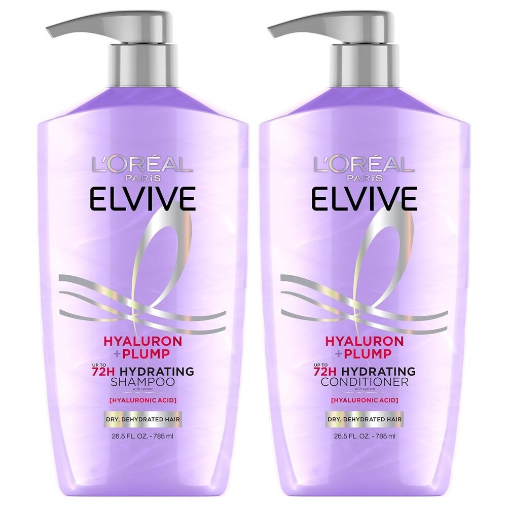 2-Pack L'Oreal Paris Elvive Hyaluron Plump Shampoo and Conditioner Purple 26.5oz